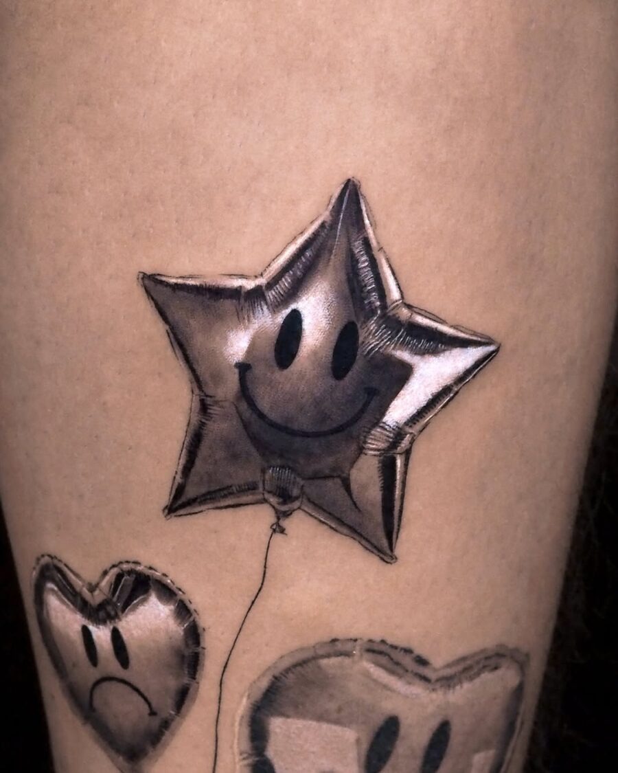 Whimsical Smiley Balloon Star Tattoo Design Tattoo Design