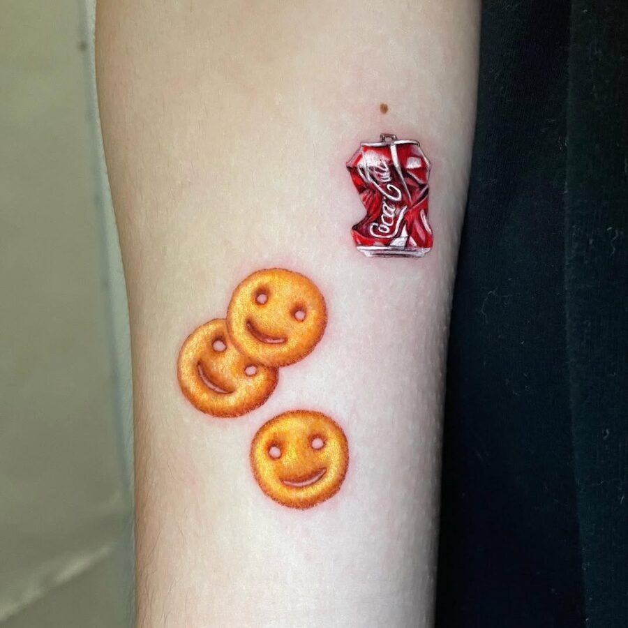 Whimsical smileys with a classic soda twist Tattoo Design
