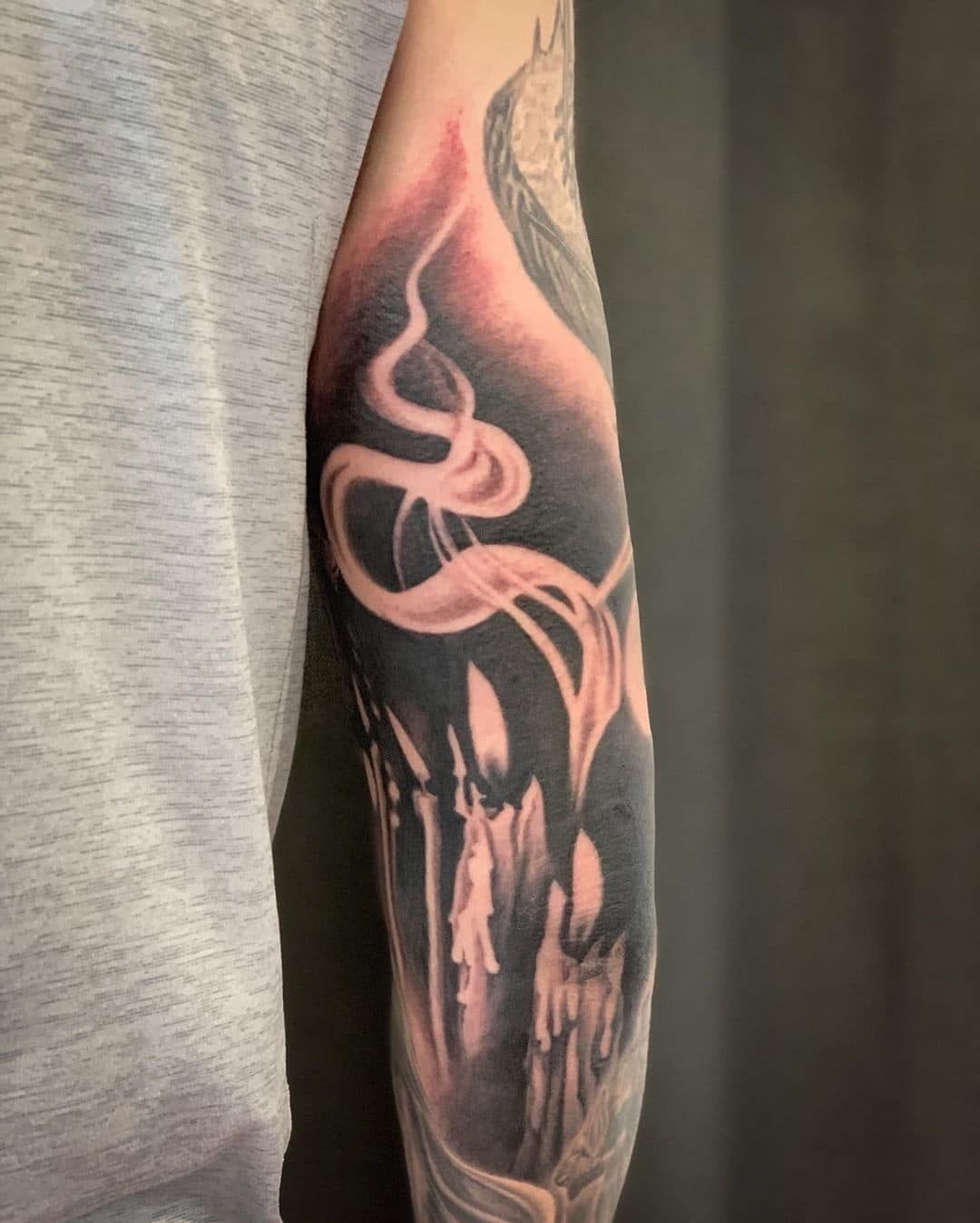 Candlelit Smoke Sleeve Detail Tattoo Design