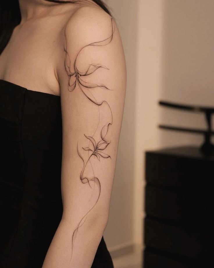 Twin Smoky Flowers on Arm Tattoo Design