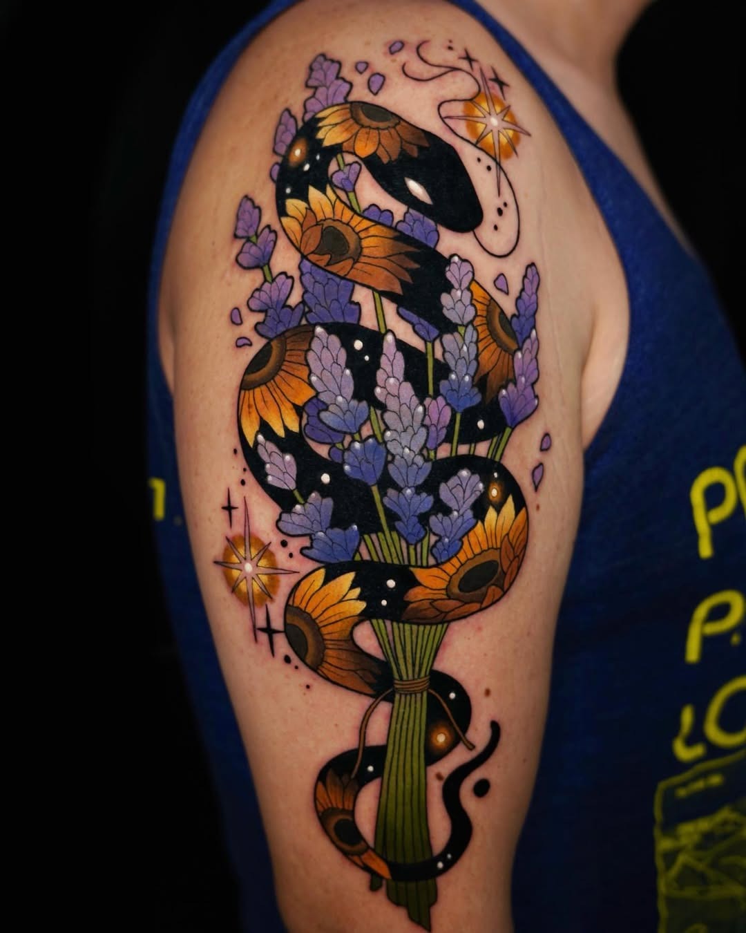 A unique blend of snake and floral elements. Tattoo Design