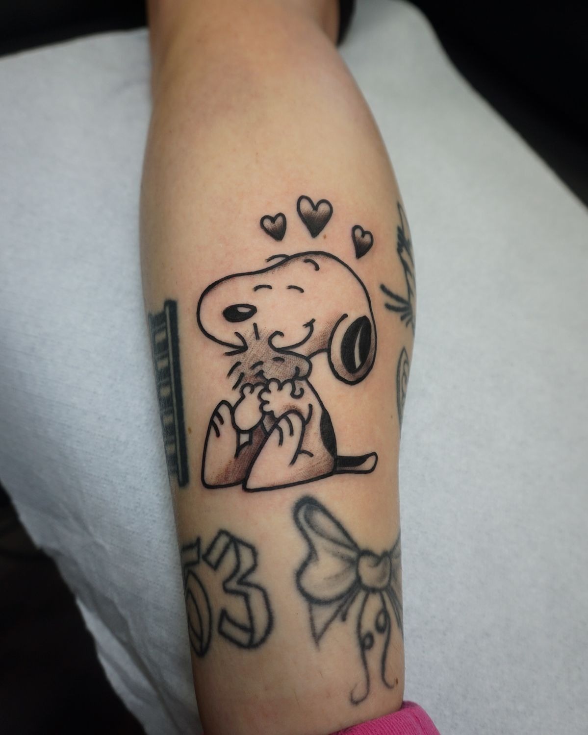 Bold Outline Snoopy Hug Tattoo Tattoo Design