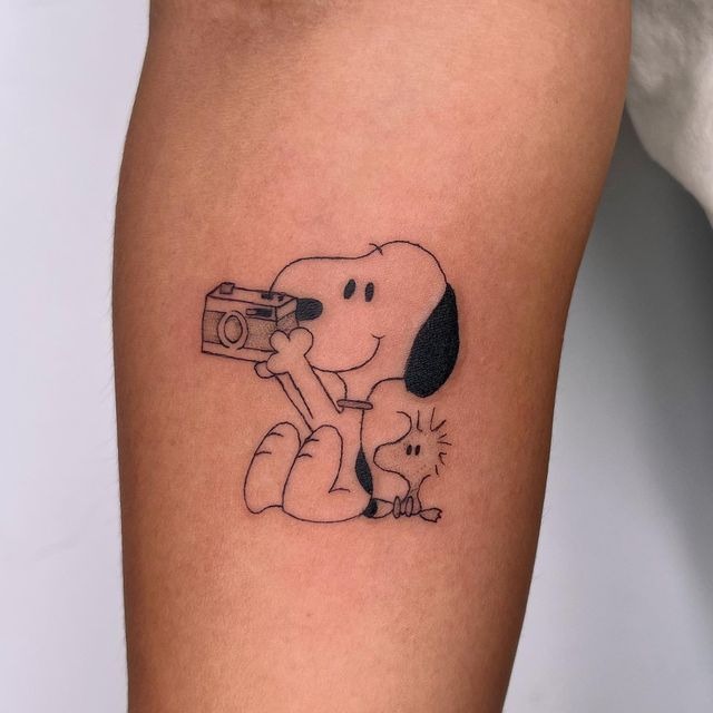 Camera-Loving Snoopy And Woodstock Tattoo Tattoo Design