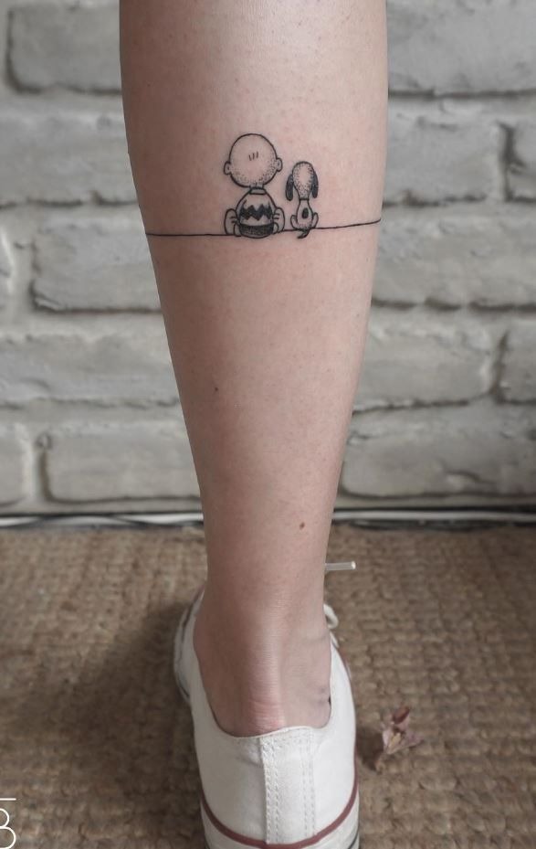 Charlie Brown And Snoopy Silhouette Line Tattoo Tattoo Design
