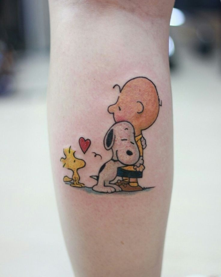 Charlie Brown, Snoopy, and Woodstock Hug Tattoo Tattoo Design