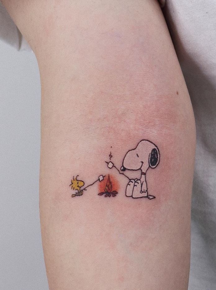 Cozy Campfire Snoopy And Woodstock Tattoo Tattoo Design