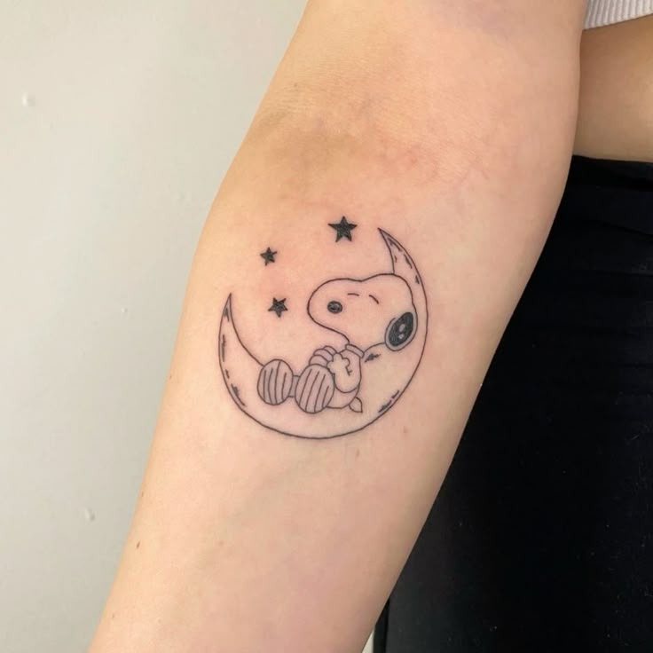 Crescent Moon Sleeping Snoopy Tattoo Tattoo Design