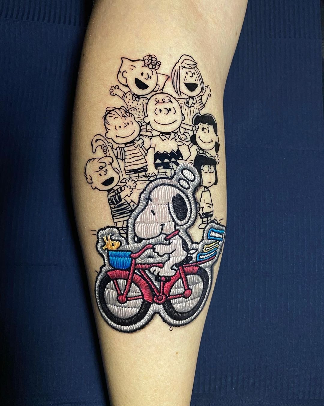 Embroidered Bike Ride Snoopy Tattoo Tattoo Design