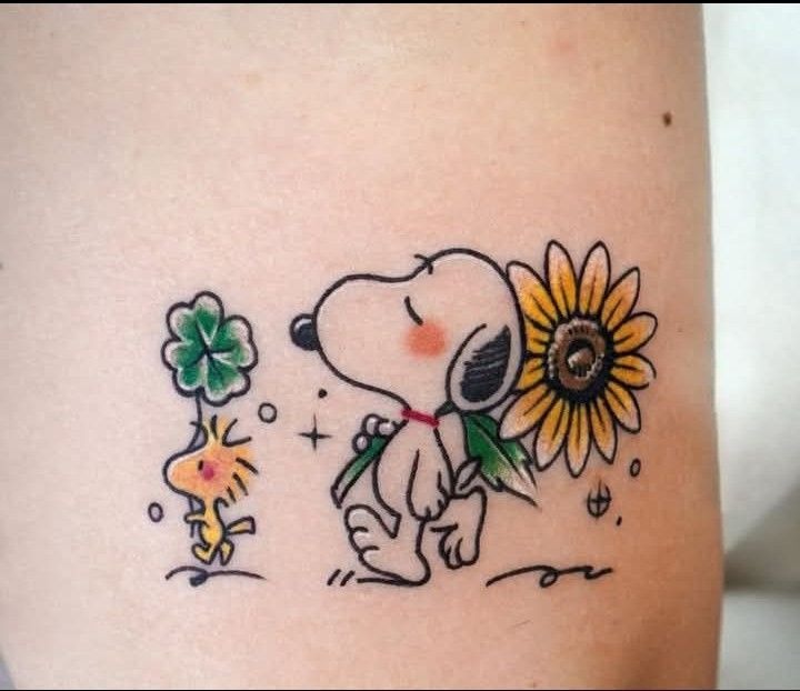 Snoopy, Woodstock, and Sunflower Stroll Tattoo Tattoo Design