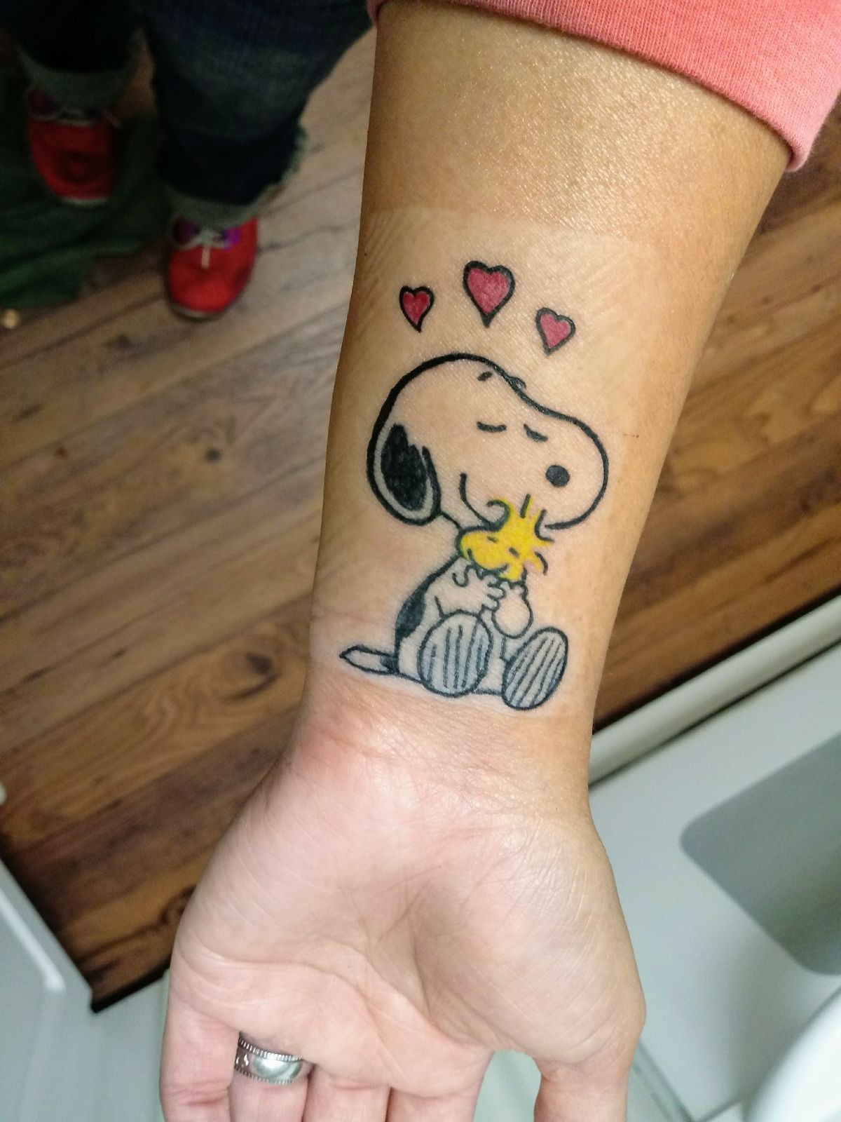 Sweet Wrist Hug Snoopy Tattoo Tattoo Design
