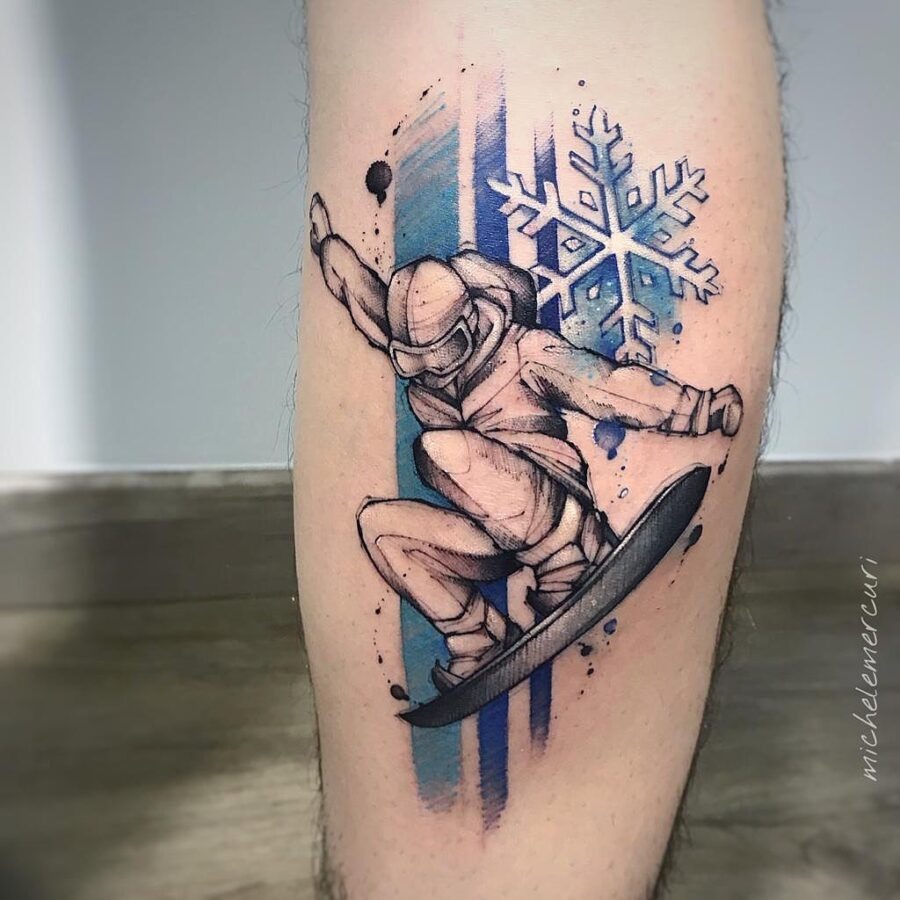 Dynamic snowboarder inked with vibrant details Tattoo Design