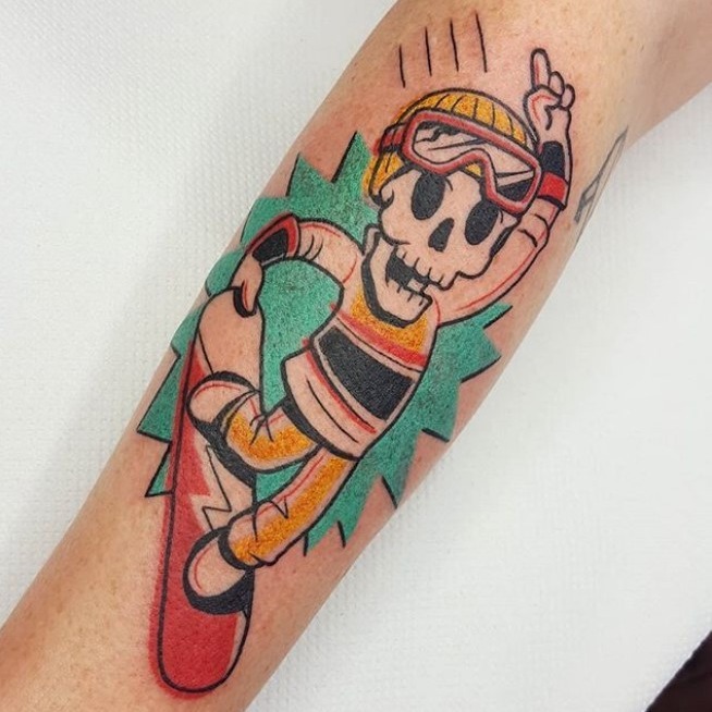 Playful skeleton riding a skateboard tattoo Tattoo Design