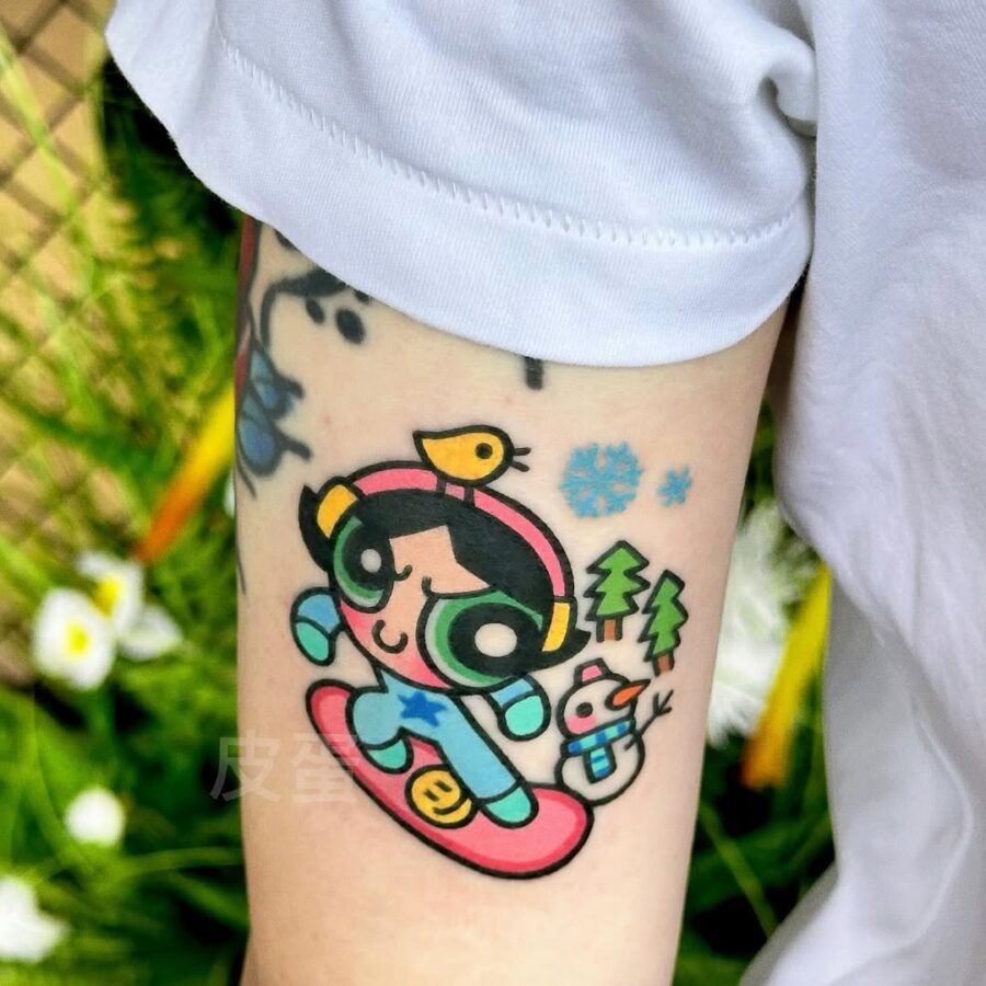 Playful snowboard tattoo with a whimsical vibe Tattoo Design
