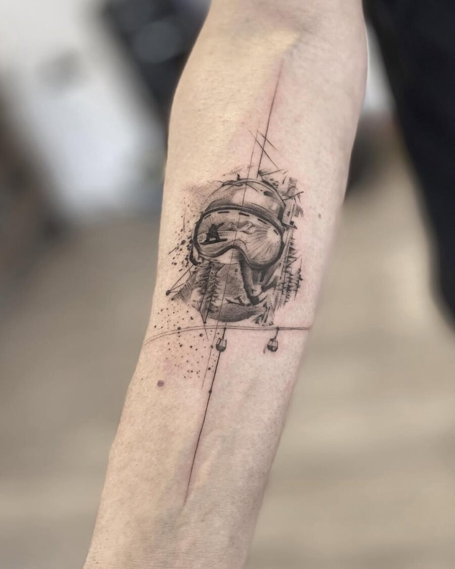 Stylish snowboard helmet tattoo design on arm Tattoo Design
