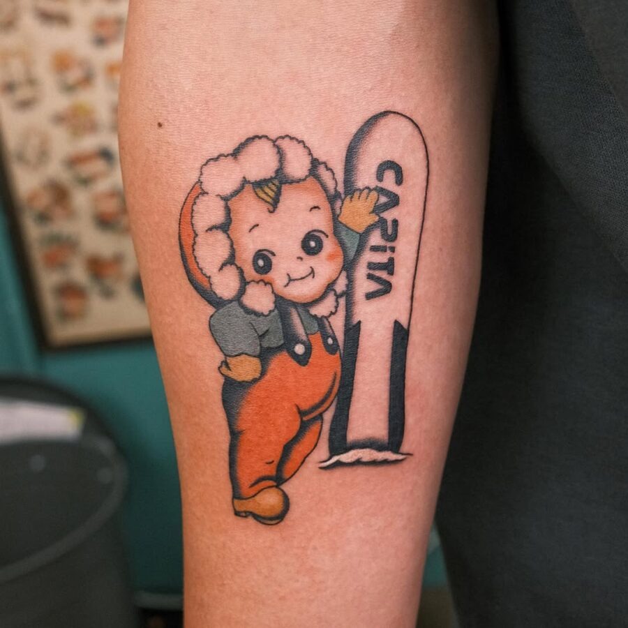 Unique cartoon character with snowboard tattoo Tattoo Design