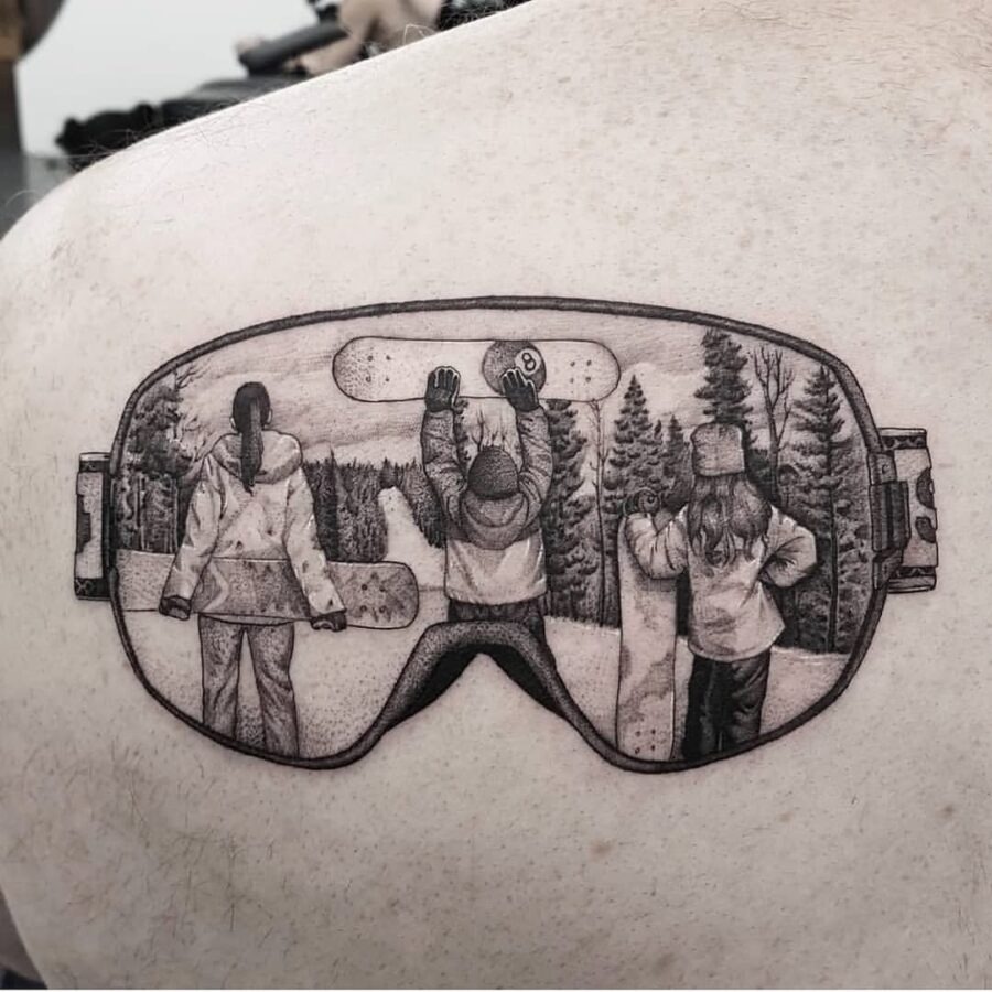 Unique snowboard tattoo showcasing friendship and passion Tattoo Design