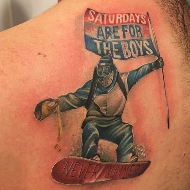 Whimsical snowboarding tattoo for playful vibes Tattoo Design