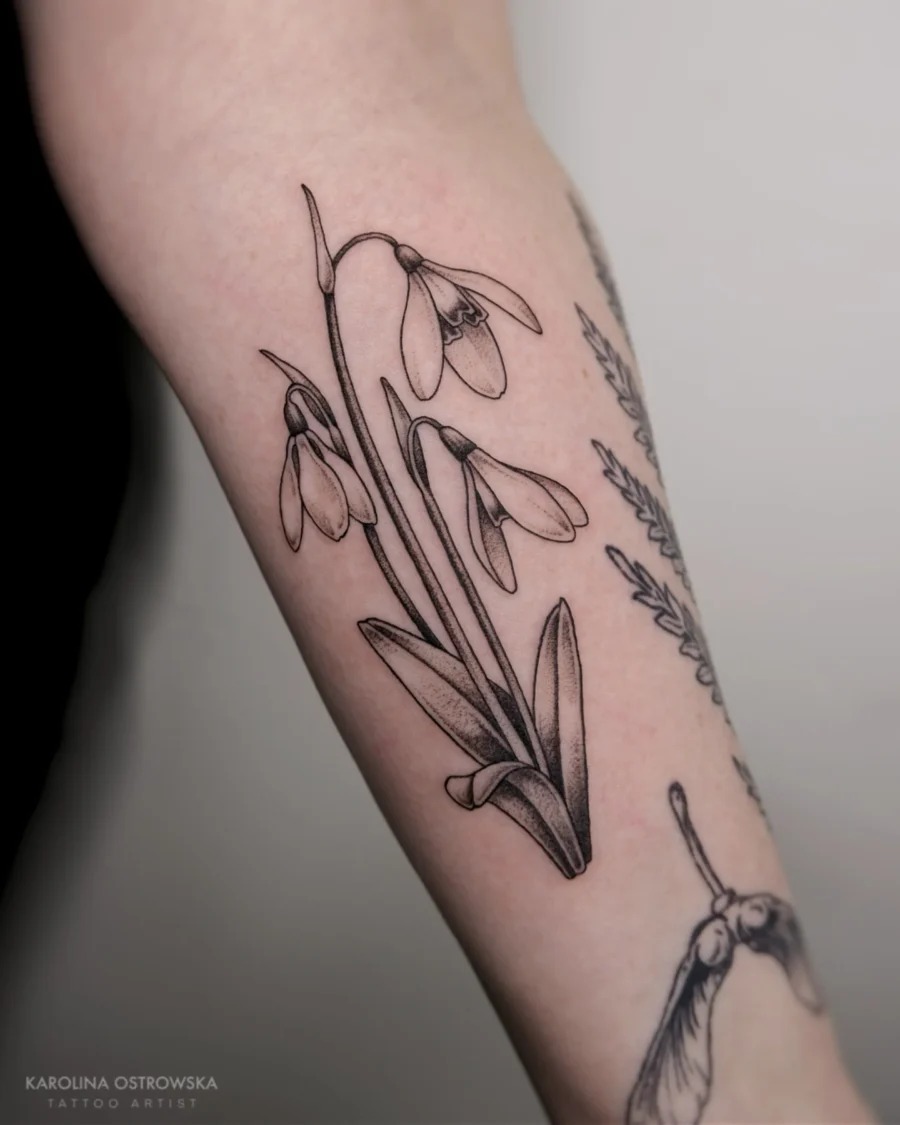 Elegant Snowdrop Tattoo in Black Ink Tattoo Design