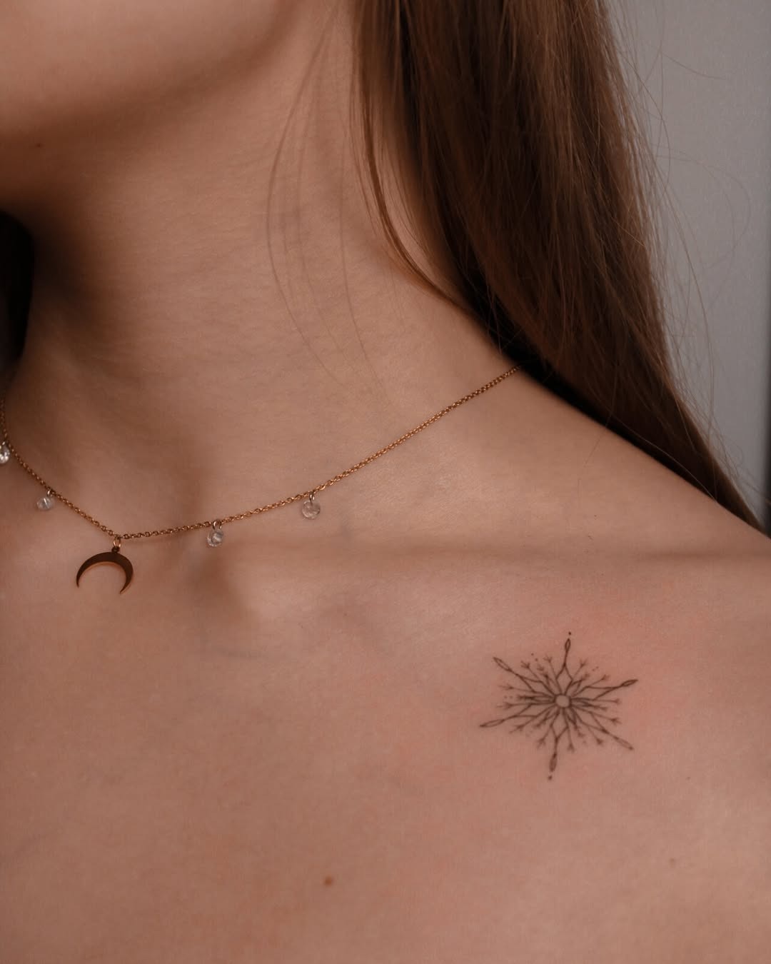 Delicate snowflake tattoo with jewelry charm Tattoo Design