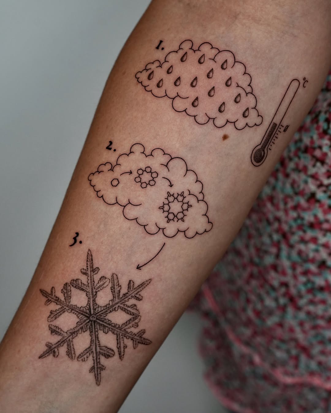 Unique snowflake tattoo with cloud motifs Tattoo Design