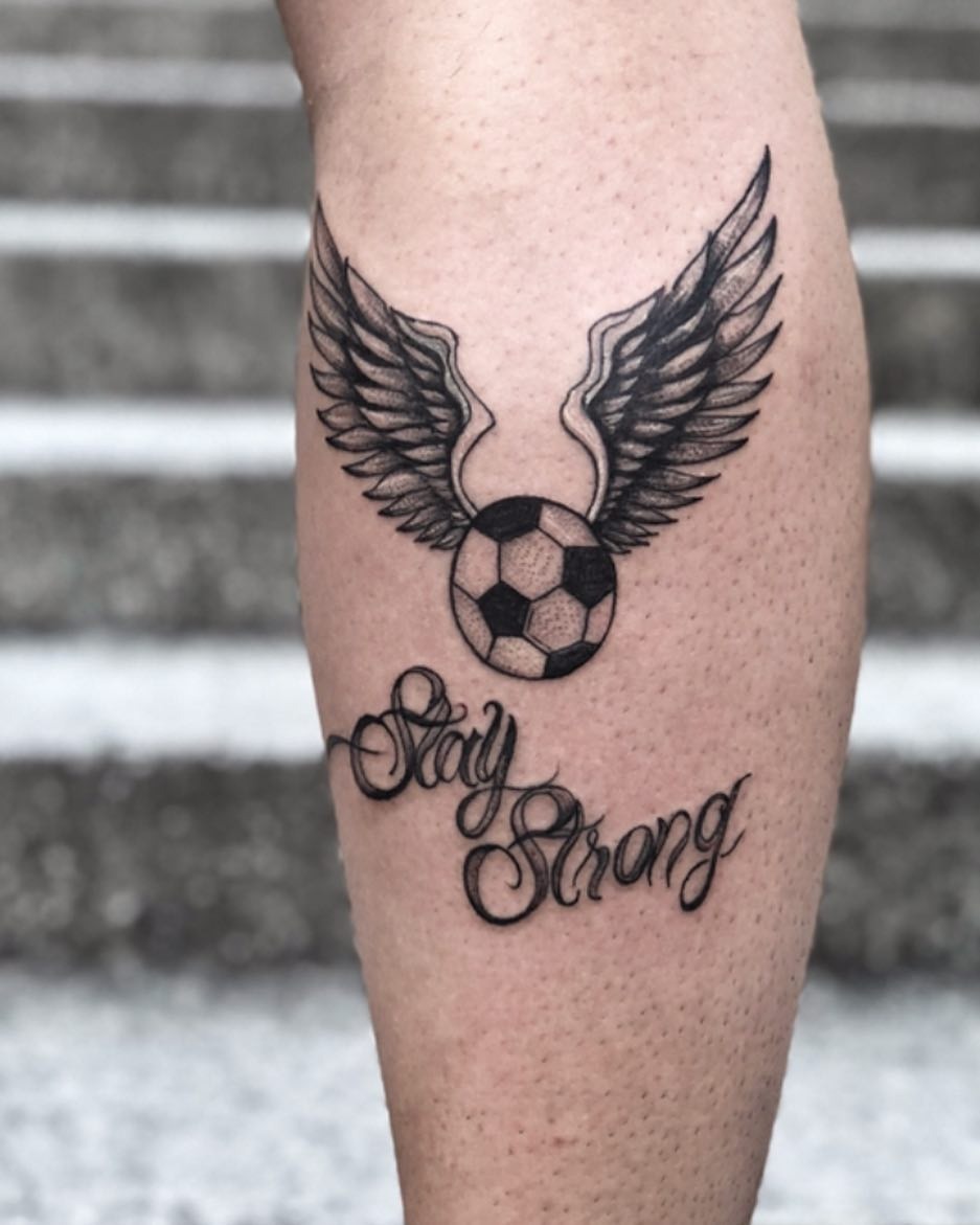 Inspirational soccer tattoo featuring wings Tattoo Design
