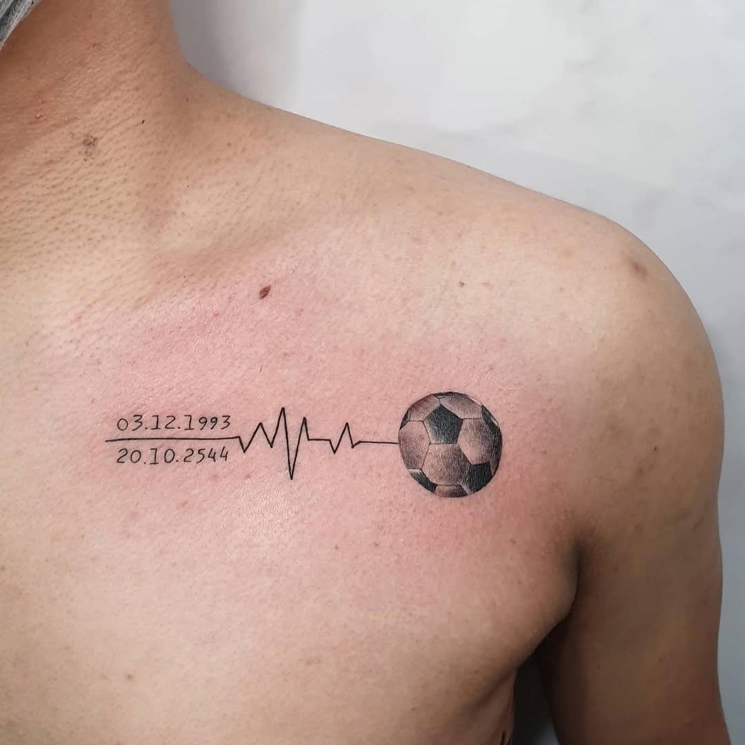 Soccer-inspired heartbeat tattoo design Tattoo Design