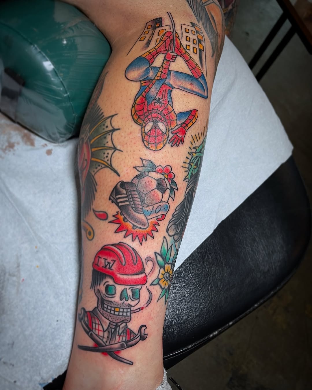 Vibrant Leg Tattoos with Iconic Characters Tattoo Design