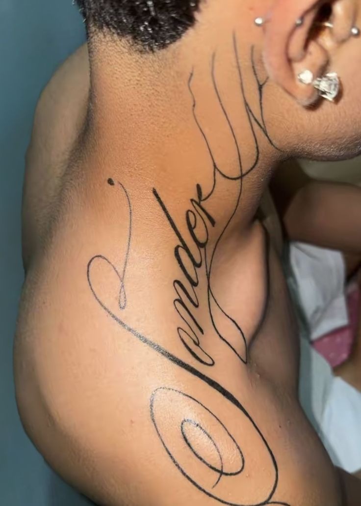 Flowing Script Sonder Neck Statement Tattoo Design