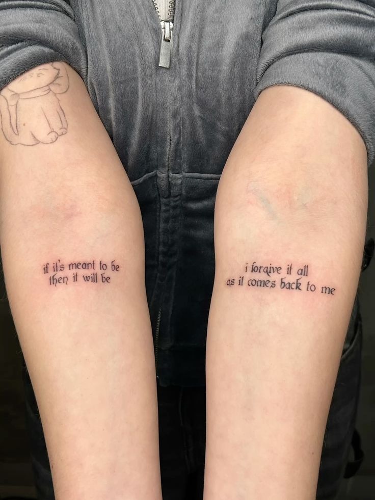 Elbow Crease Lyric Tattoo with Bold Little Chaos Tattoo Design