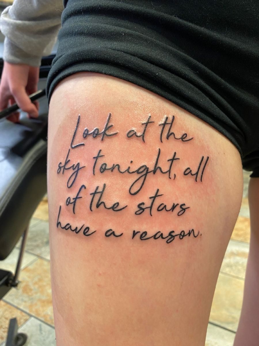 Praying Hands Lyric Tattoo with a Protective Blessing Tattoo Design
