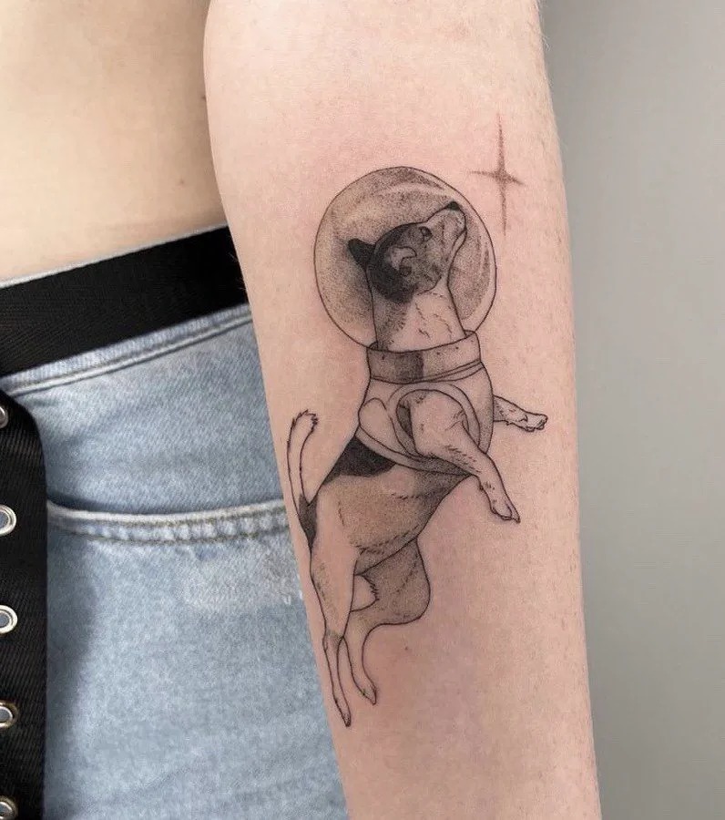 Cat Floating in an Astronaut Suit Tattoo Design