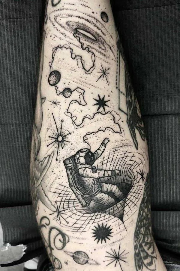 Dark Cosmic Landscape Sleeve Tattoo Design