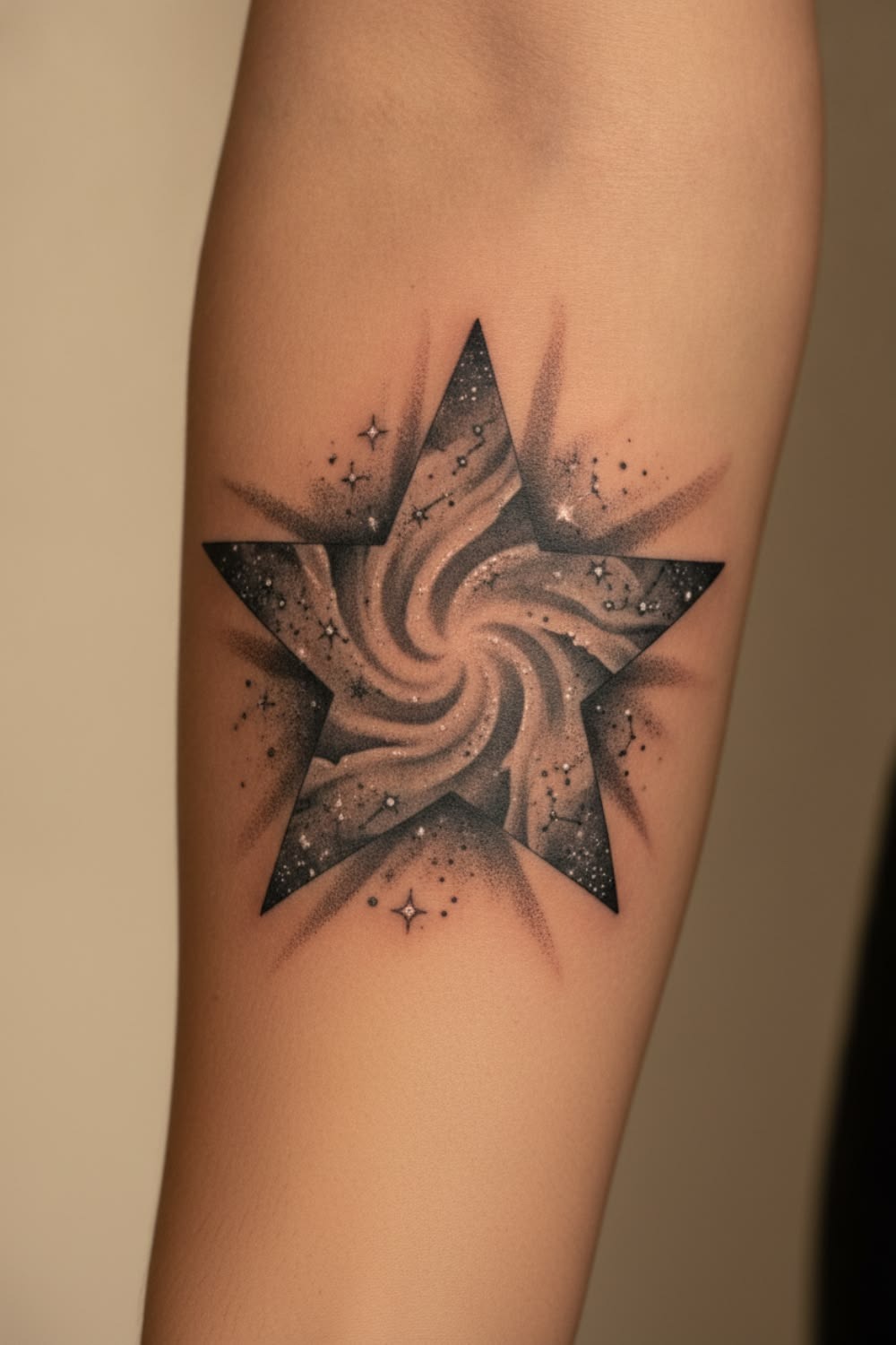 Geometric Star with a Spiral Galaxy Tattoo Design