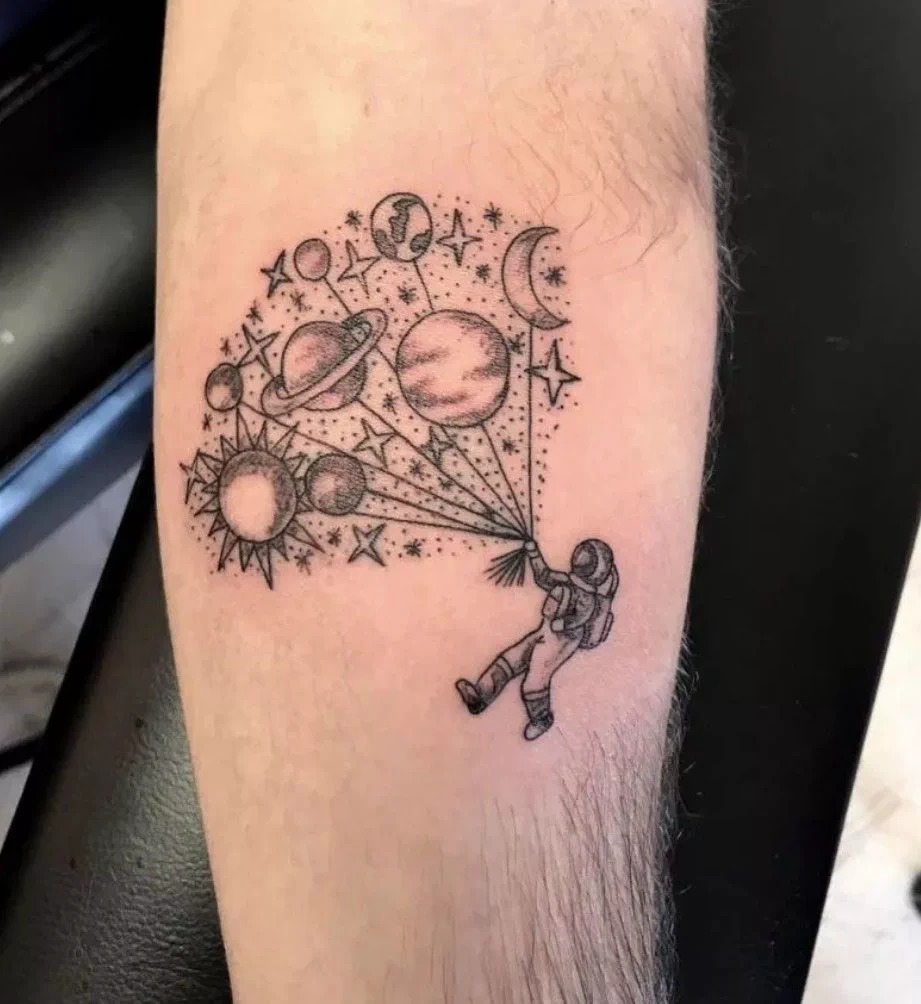 Golden Constellation on a Painted Night Sky Tattoo Design