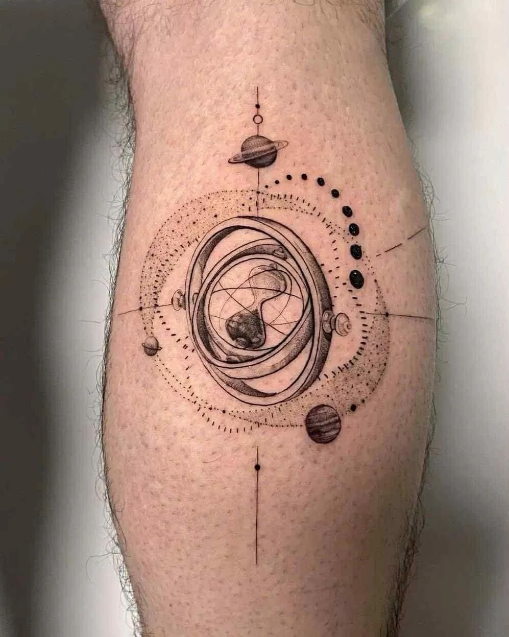Mechanical Orrery and Planetary Orbit Design Tattoo Design