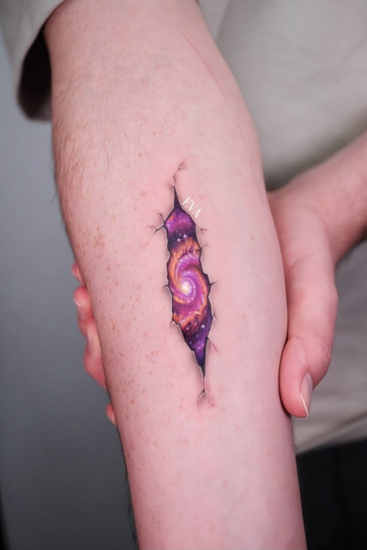 Playful Pastel Galaxy and Stars Tattoo Design
