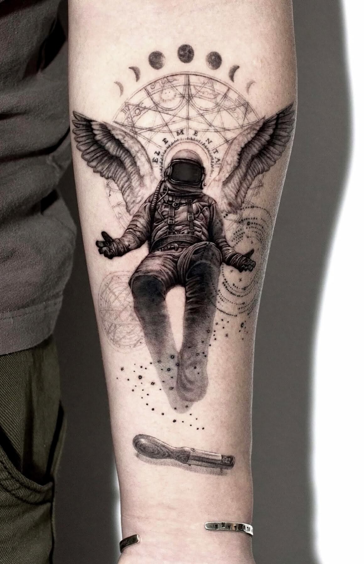 Realistic Astronaut Portal Portrait Tattoo Design