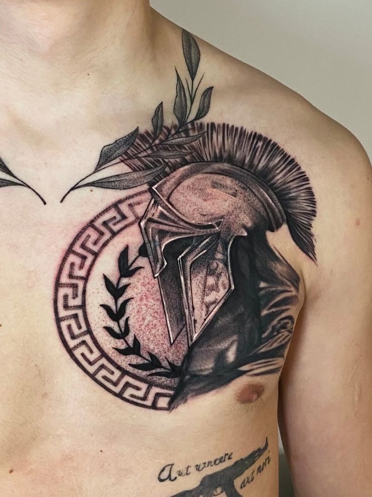 Spartan Laurel Chest Tattoo, a tattoo design rendered in clean detailed linework.
