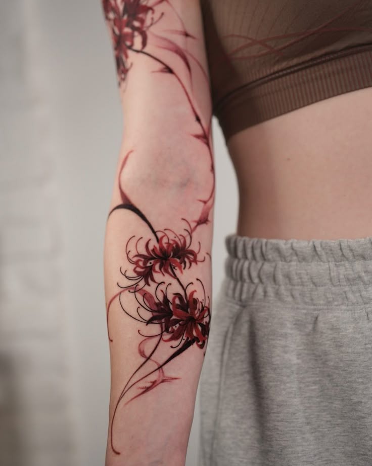 Crimson Sweep Full Arm Tattoo Tattoo Design