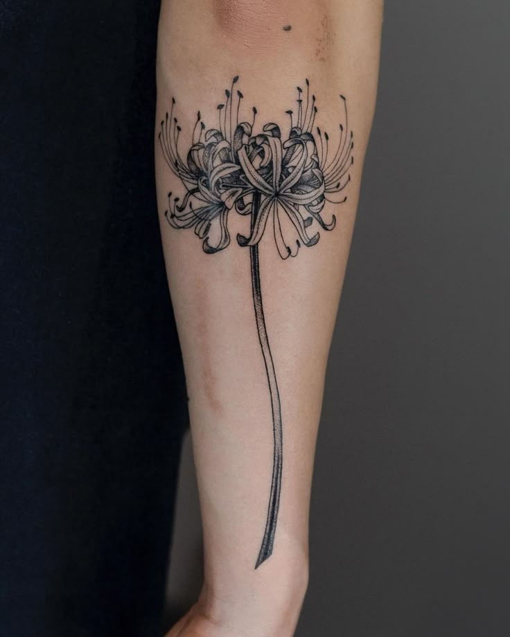 Monochrome Lily Forearm Ink Tattoo Design