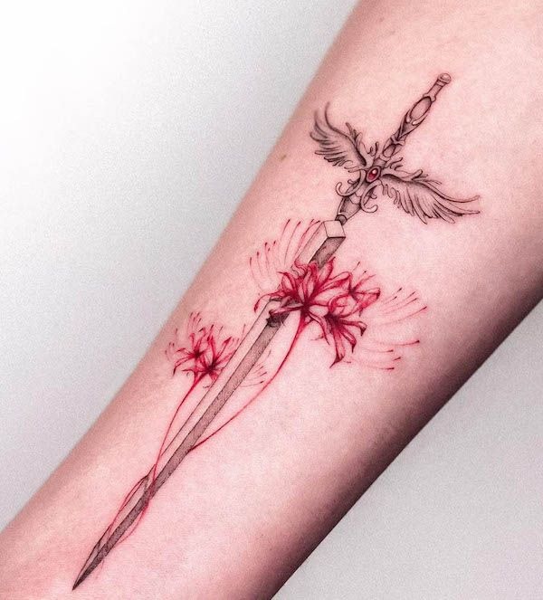 Sword and Spider Lily Tattoo Tattoo Design