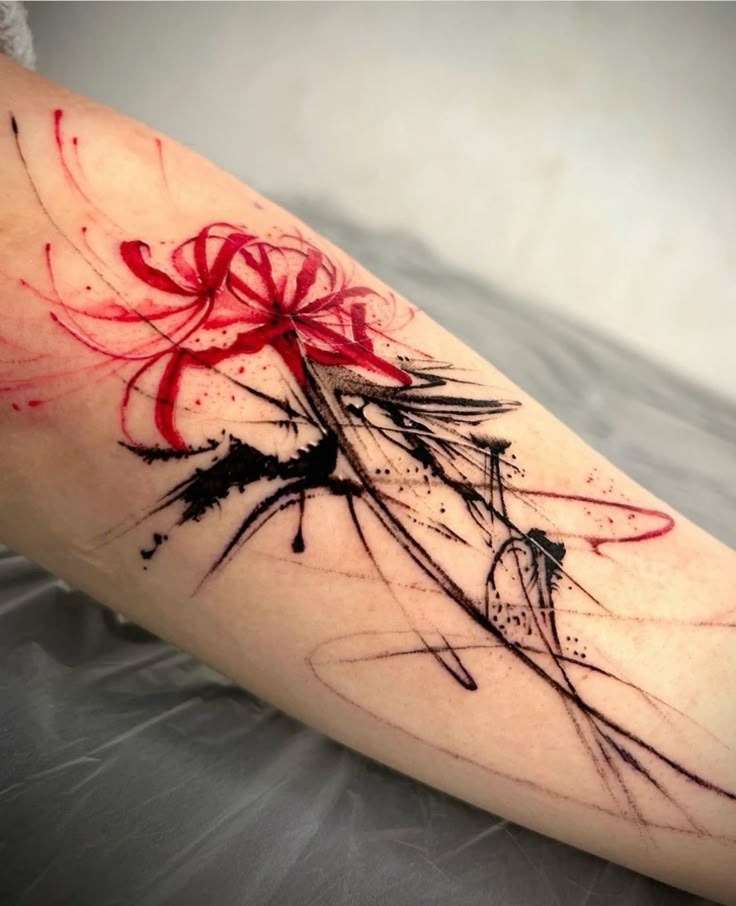 Watercolor Chaos Spider Lily Tattoo Design