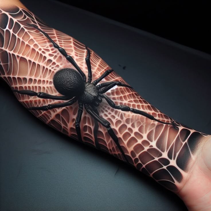 3D Spider Web Sleeve Tattoo Design