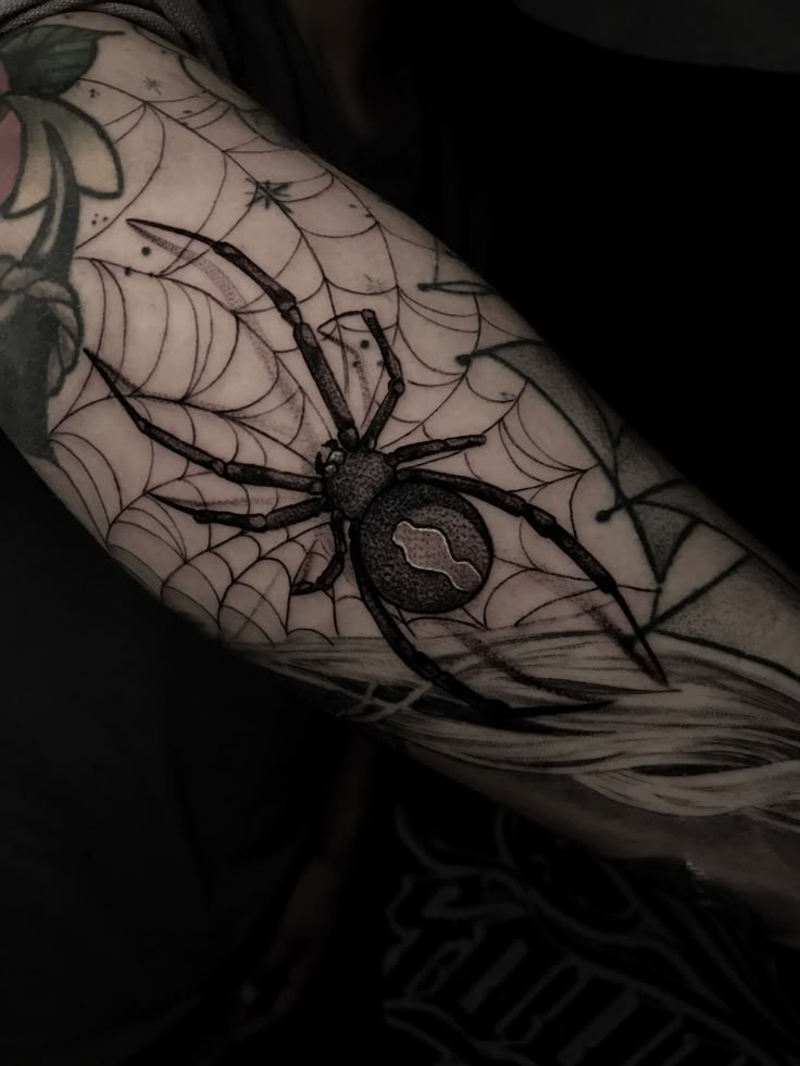 Black Widow in a Web Sleeve Tattoo Tattoo Design