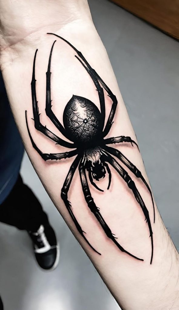 Bold Black Ink Spider Tattoo Tattoo Design