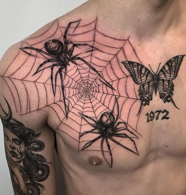 Chest Web and Spider Duo Tattoo Tattoo Design