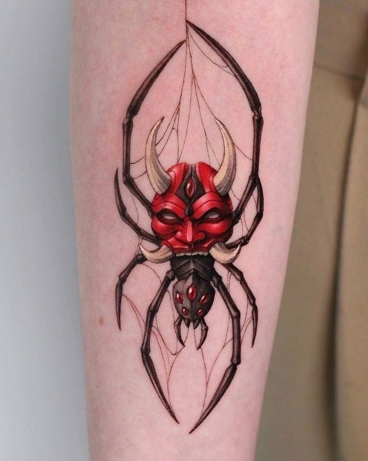 Demon Mask Spider Fusion Tattoo Design