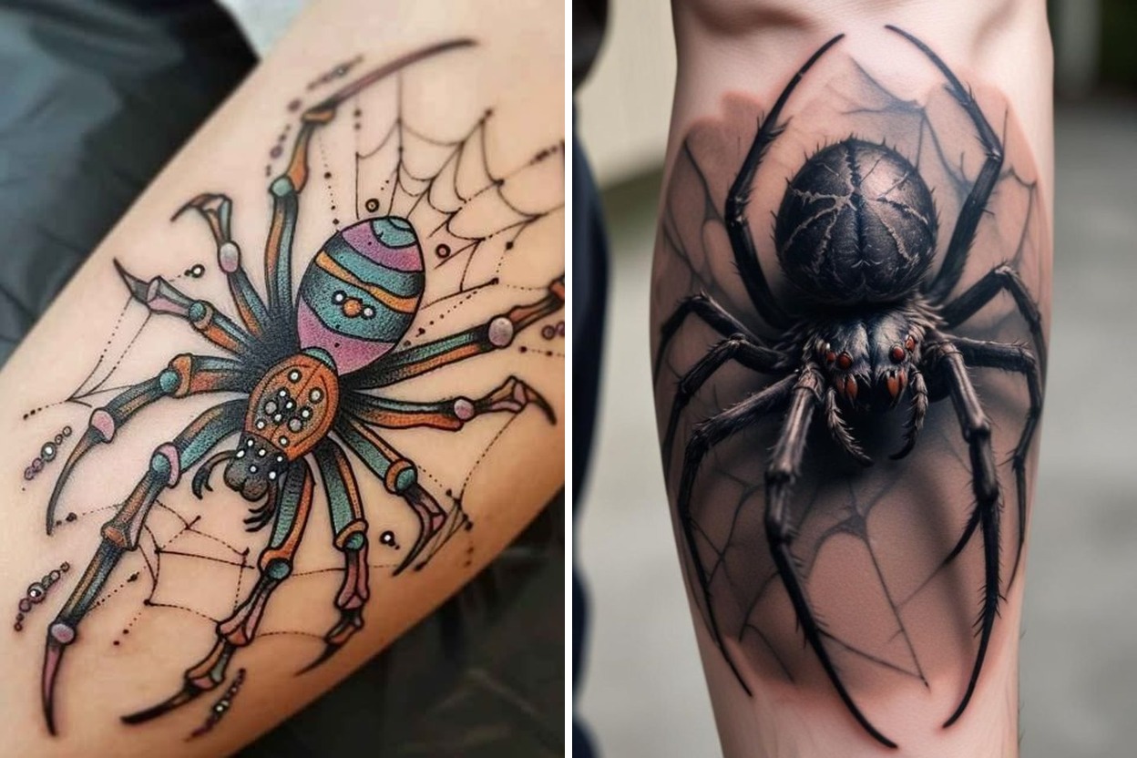 25+ Spider Tattoo Ideas To Gothic 3d Styles on Hand Arm Shoulder and Chest Featured Lookbook Collage