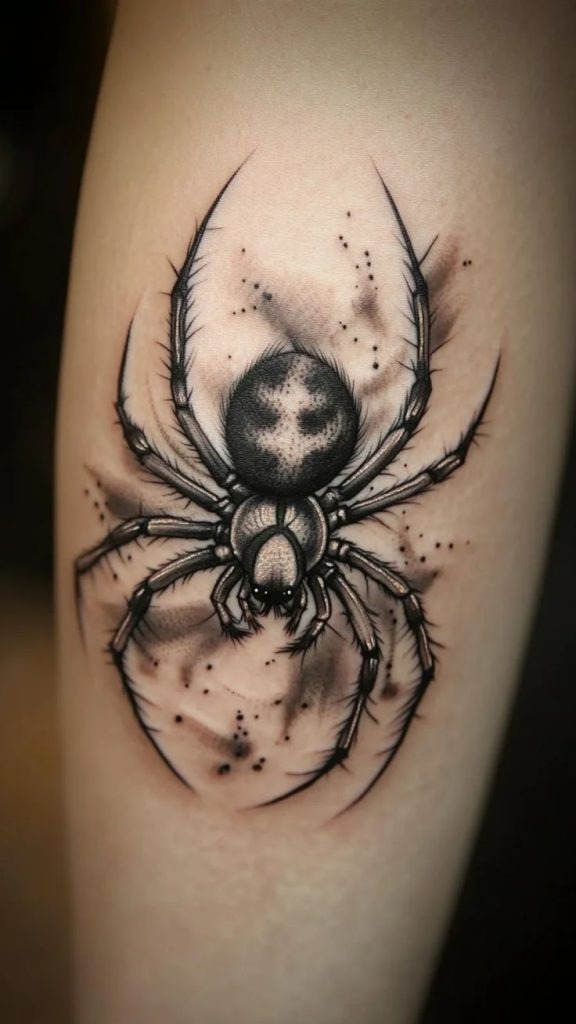 Fuzzy Spider with Artistic Shading Tattoo Design