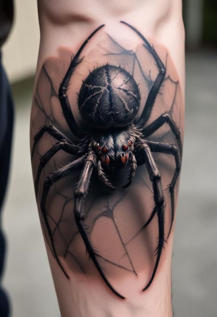 Hyper-Realistic 3D Black Widow Tattoo Tattoo Design